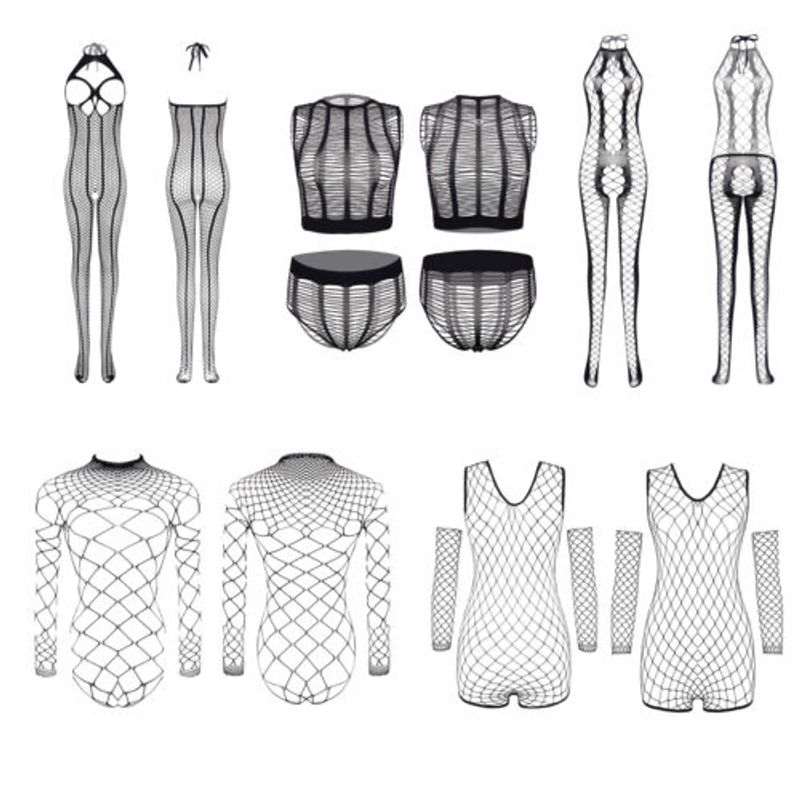 Lencería sexy para dormir para mujer, body de malla calada, ropa de dormir_voghion.com