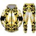 New Luxury 3D Printed Couple Zipper Guards 2-piece Sports Set with Fashionable Gold Flower Pattern_voghion.com