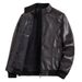 Giacca da motociclista in pelle tinta unita con collo alto in PU, giacca in pelle casual sottile primaverile e autunnale per uomo_voghion.com