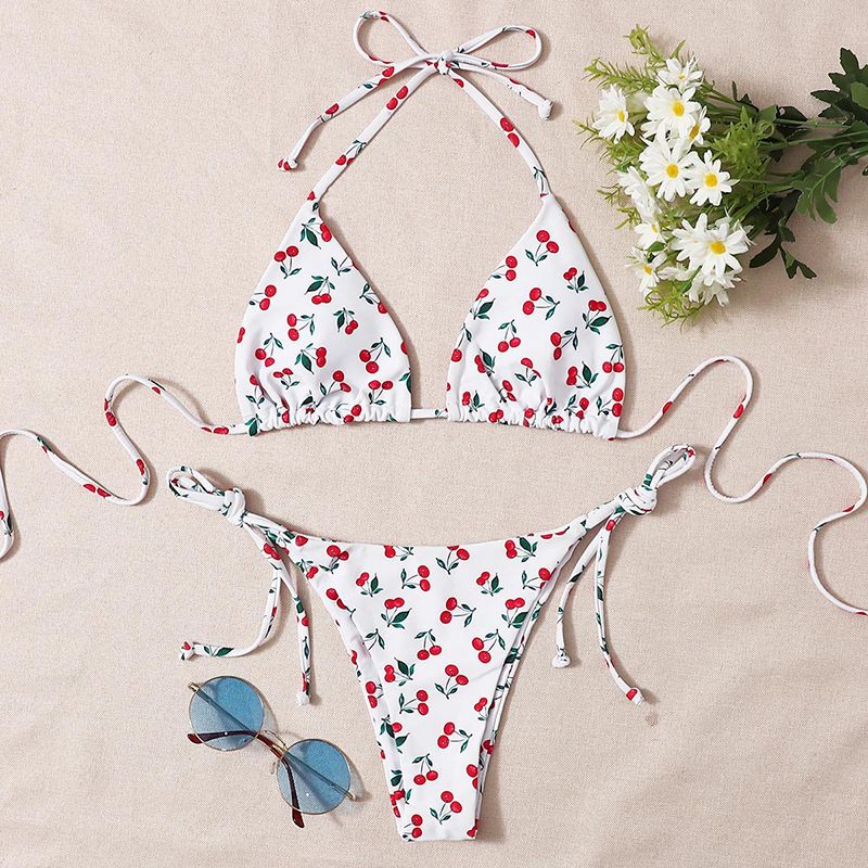 seksualus moteriškas bikinio rinkinys paplūdimio bikinis mažas vyšnių rašto bikinis_voghion.com