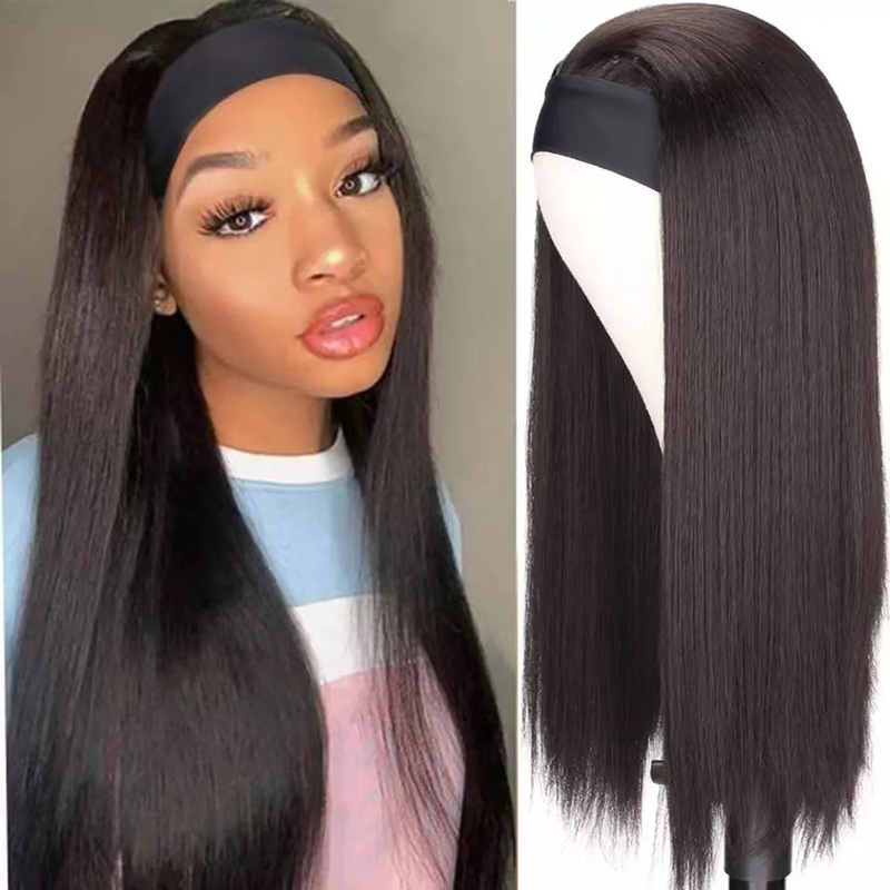 Turban perruque nouveau produit perruque dames cheveux longs et raides noir fibre chimique bande de cheveux perruque usine livraison ponctuelle_voghion.com