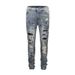 Herrenbekleidung High Street Diamond Splash Ink Wash Hole Patch Patchwork Hot Diamond Jeans Bettlerhose_voghion.com
