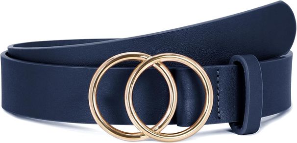 Suosdey Good Quality Soft Leather Ladies With Round Metal Buckle Two Rings Denim Belt For Women Width 3.3 Cm_voghion.com