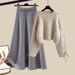 Completo maglione e gonna in maglia taglie forti per donna – Completo autunnale slim fit, elegante completo coordinato in due pezzi_voghion.com