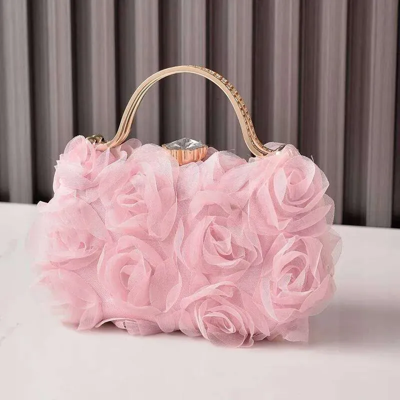 Borsa da sera e borsa a tracolla in stile cheongsam da donna, realizzata a mano con fiori rosa_voghion.com