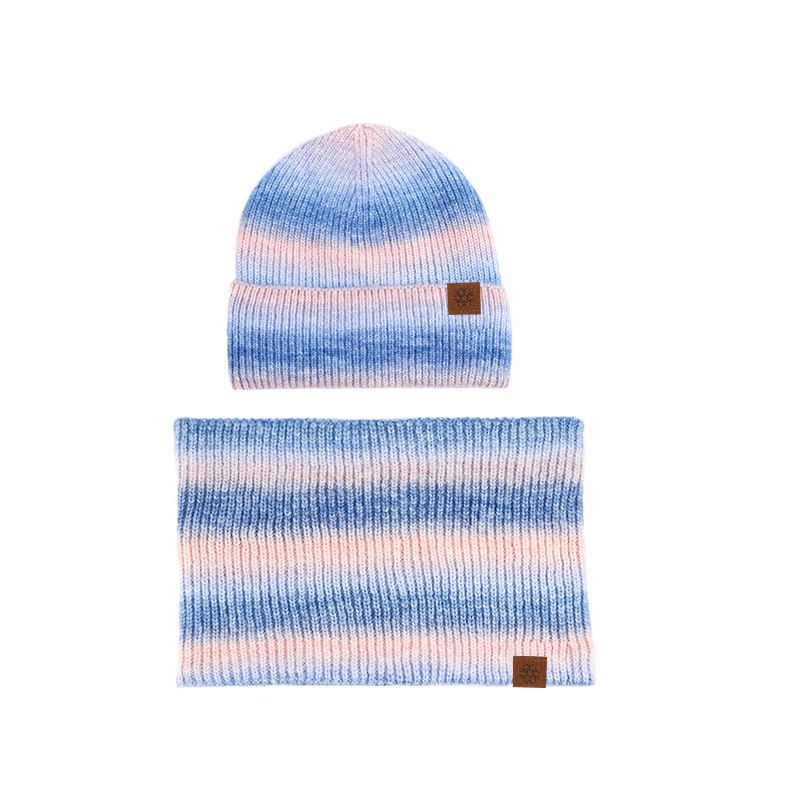 Women's Scarves winter outdoor warm tie dyed knitted scarf hat two piece suit men's gradient color plus velvet two piece suit_voghion.com
