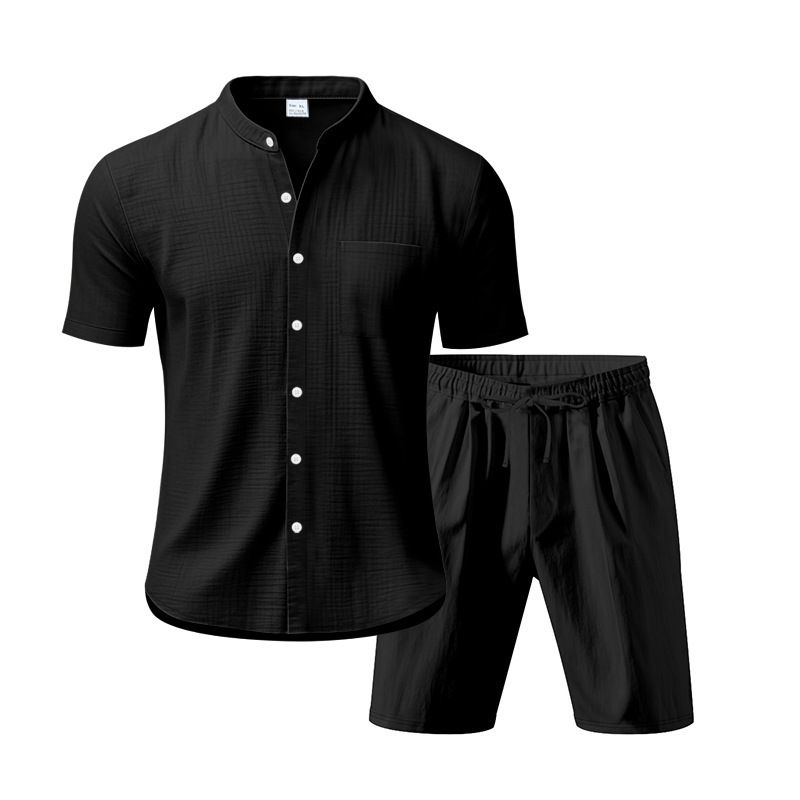 Camicia a maniche corte da spiaggia in lino da uomo_voghion.com