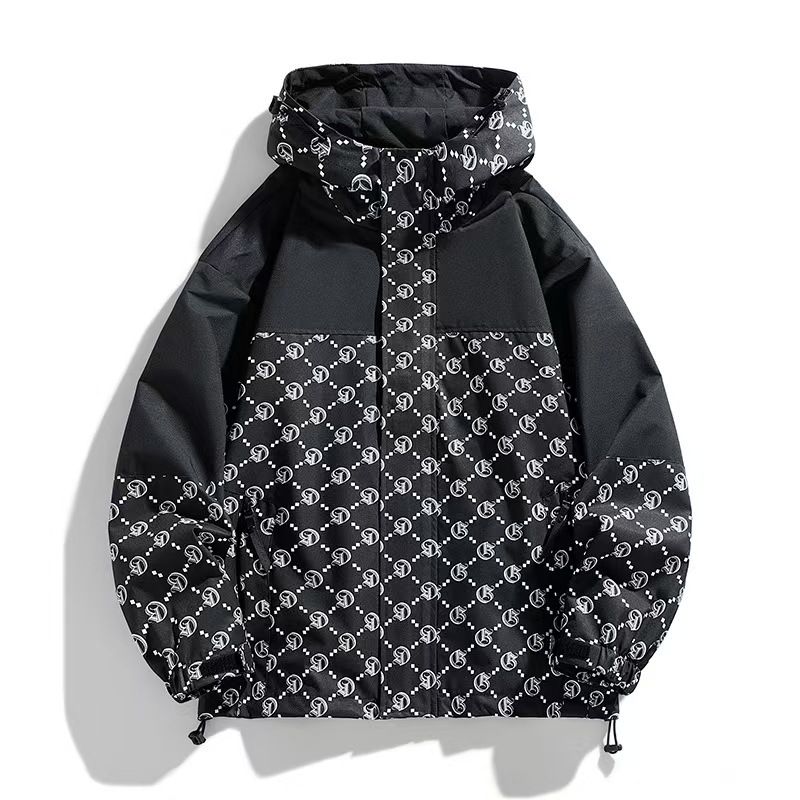 ​​Wasserdichte Unisex-Jacke im Bergstil – Outdoor-Windjacke im Farbblockdesign mit reflektierenden Buchstabendrucken​​_voghion.com