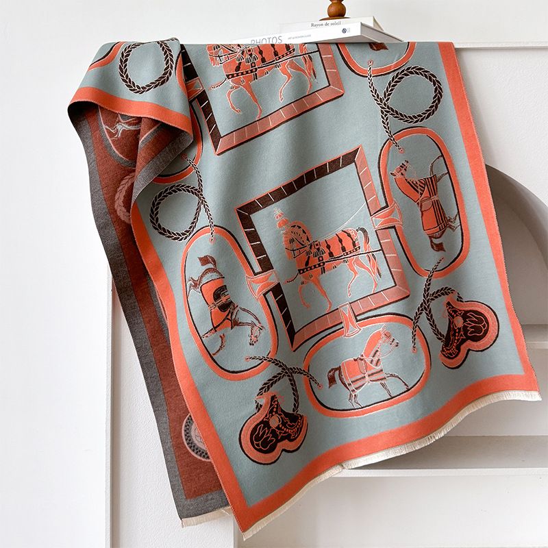 2024 autumn and winter new  cashmere simple printed pattern decorative style double-sided warm scarf shawl_voghion.com