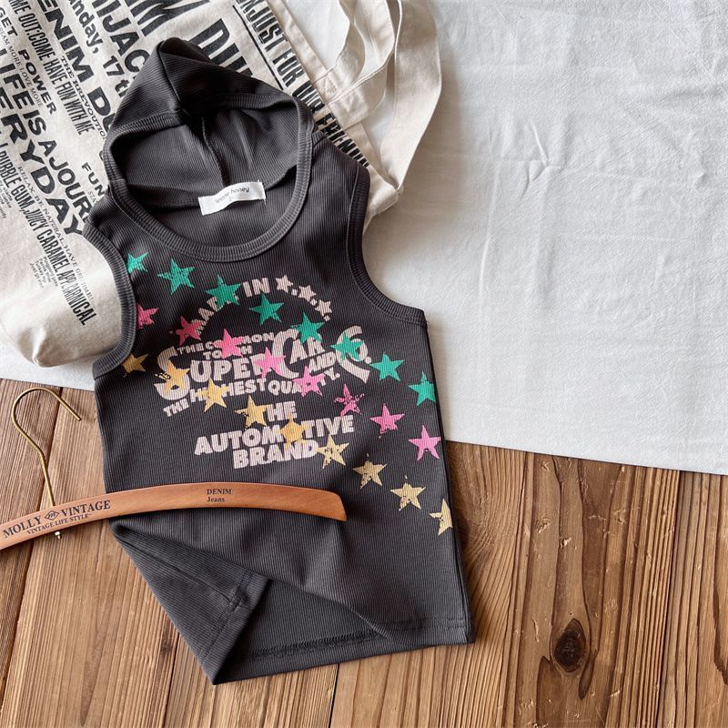 Girls 2025 Summer New Strap Vest Baby Girl Toddler Hooded American Style Sleeveless Top_voghion.com