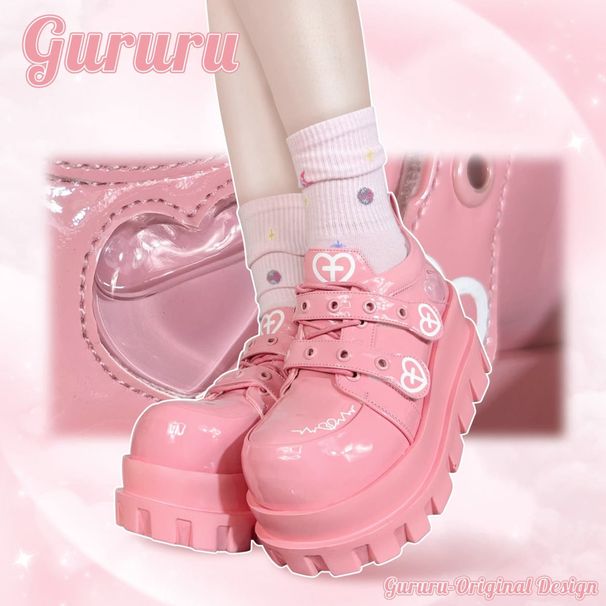 GURURU Telepathy 2024 Frühling Original Punk Wasser Injiziert Liebe Kreuz Macaron Subkultur Dicken Sohlen Schuhe_voghion.com