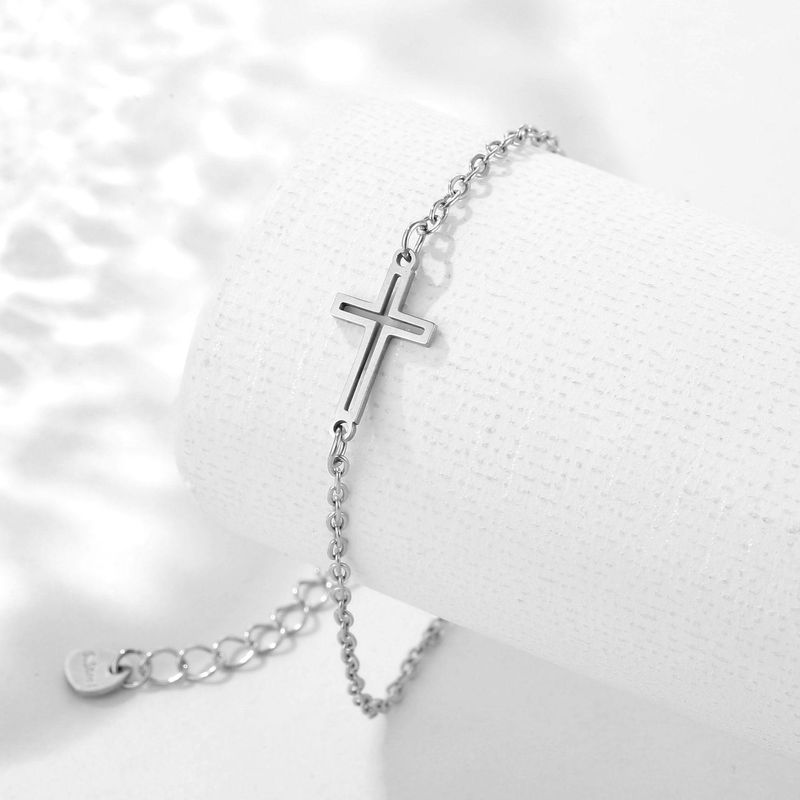 Edelstahl Gold Silber Farbe Kreuz Charms Kette Armband für Frauen Mode Schmuck Geschenk_voghion.com