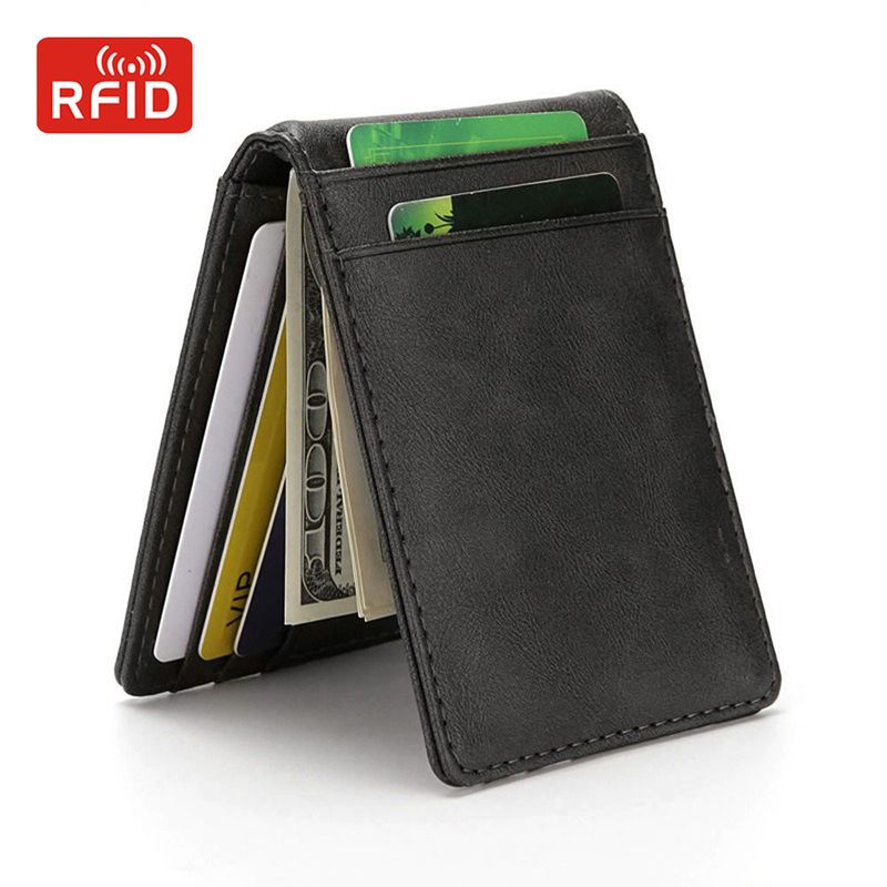 Portafoglio da uomo semplice con clip per dollari, nuovo porta carte in pelle PU antifurto RFID, porta carte da uomo d'affari_voghion.com