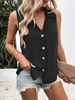 Women's V-Neck Loose Chiffon Sleeveless Button-Up Blouse - Summer Casual Tops For Work & Daily Wear_voghion.com