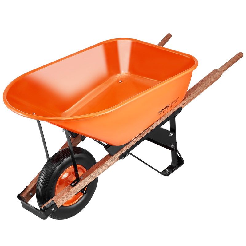 VEVOR Wheelbarrow Cart, 6 Cu. Ft. Load & 330 Lbs Capacity, One Wheel Garden Dump Cart Wheel Barrow With Metal Handle & 16" Wide Track Wheels, Easy Loading Utility Yard Cart & Wagons For Lawn Farm_voghion.com