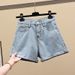 Jeansshorts mit hoher Taille für Damen – bequemer Stretch-A-Linien-Schnitt, helle Vintage-Waschung und Used-Details, vielseitige lässige Sommershorts_voghion.com