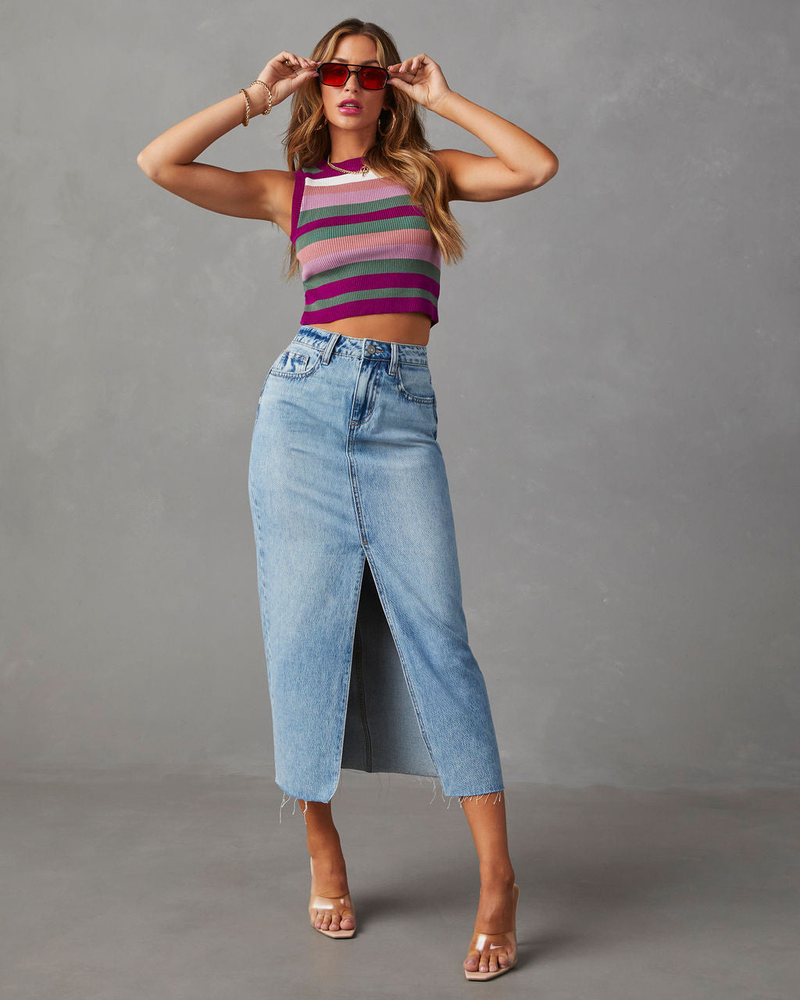 Damenbekleidung Neuer geschlitzter Jeansrock Damenrock mit hoher Taille und gewaschener A-Linie_voghion.com
