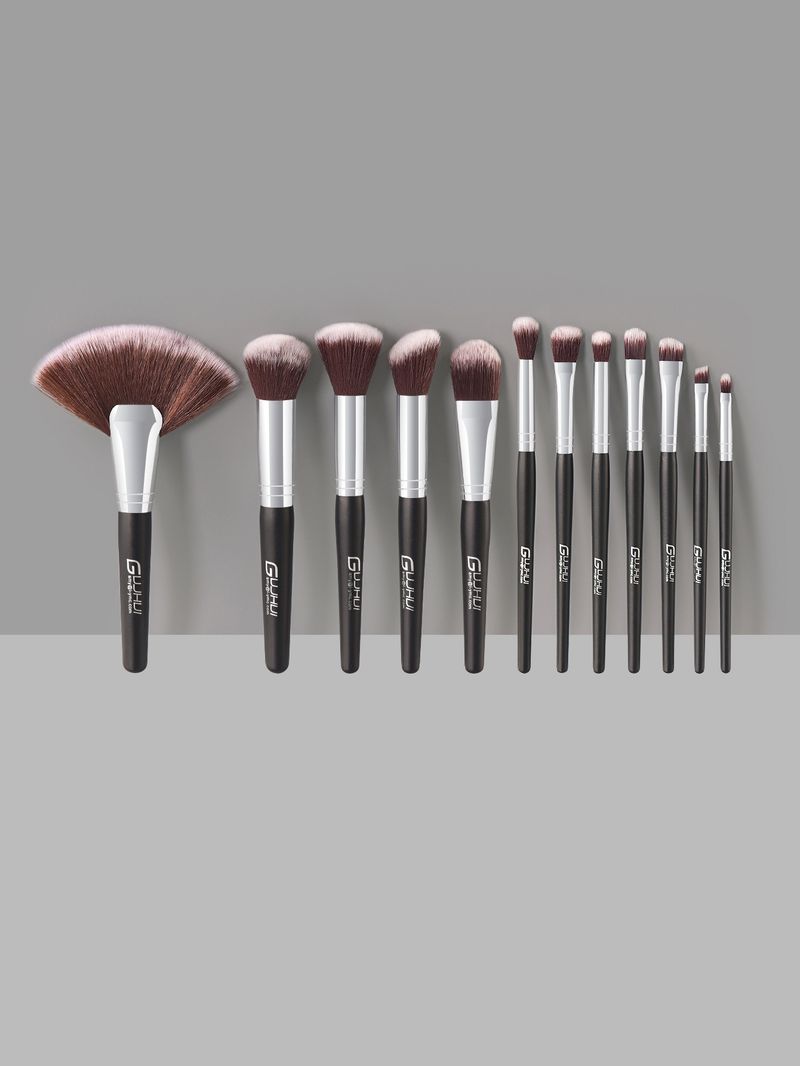 12-teiliges schwarzes Make-up-Pinsel-Set inklusive Rougepinsel, Puderpinsel und Konturpinsel. GUJHUI Direktverkauf ab Werk_voghion.com