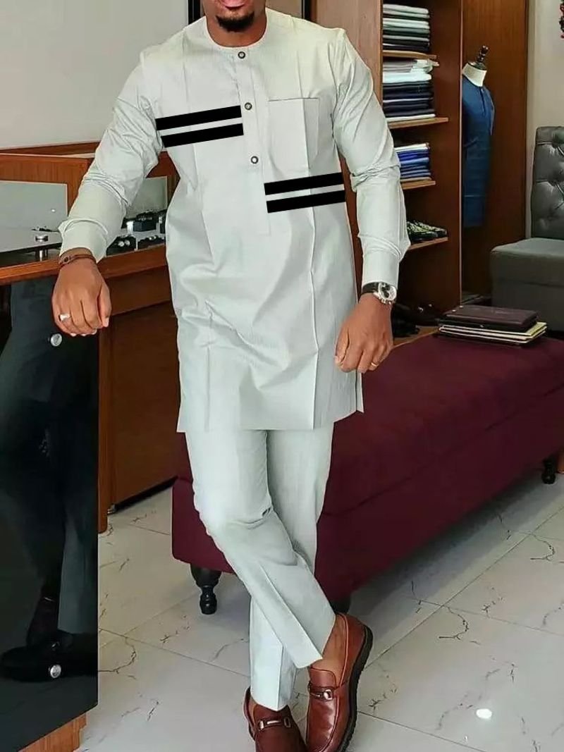 Men's Clothing Traditional Robe Suit Stitching Men's Shirt With Trousers_voghion.com