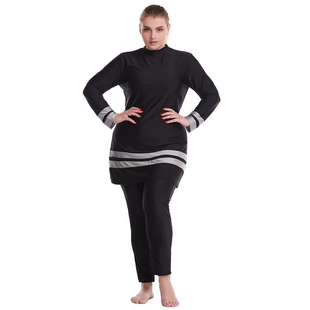 Verve Loose Plus Size Color-Block Costume da bagno conservatore per donna, protezione solare, viaggi in spiaggia, stile musulmano_voghion.com