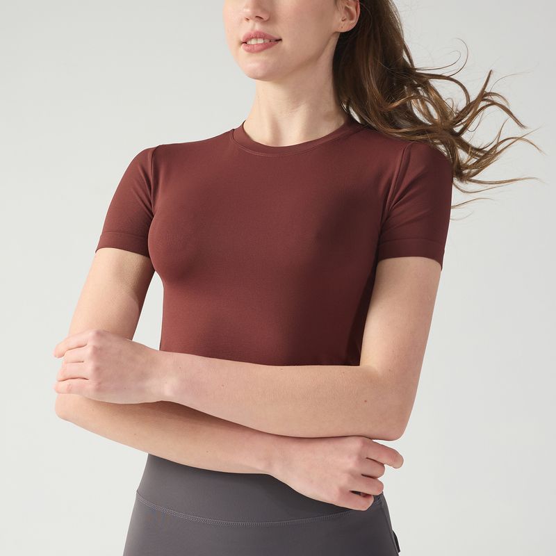 Women's Clothing Short Sleeved Waist Slimming Sports Fitness Clothes Tops Round Neck Breathable Quick Drying Pilates T Shirt_voghion.com