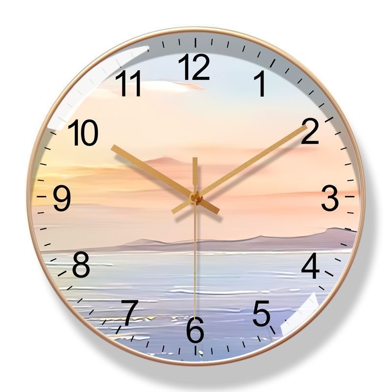 Leichte Luxus-Funk-Wanduhr für Wohnzimmer, modern, minimalistisch, für Zuhause, Mode 2025, runde Wanduhr, Landschaft_voghion.com