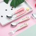 Unisex Steel Children's Portable Ins Tableware Baby Food High Value Fork Spoon Set Gift_voghion.com