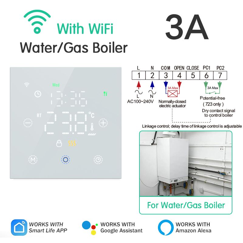 Termostato Tuya Home, regolatore di temperatura intelligente WiFi per acqua/elettrico o caldaia a gas per riscaldamento, Alea Google_voghion.com