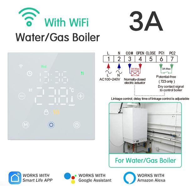 Termostato Tuya Home, regolatore di temperatura intelligente WiFi per acqua/elettrico o caldaia a gas per riscaldamento, Alea Google_voghion.com