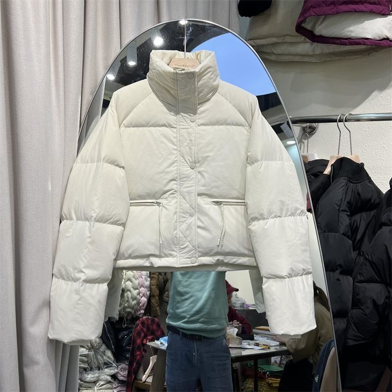 Neue Daunen- und Baumwolljacke für Damen im Winter 2024, kurzer Stil, Stehkragen, superdicker, lockerer Brotmantel, kleiner Mantel_voghion.com