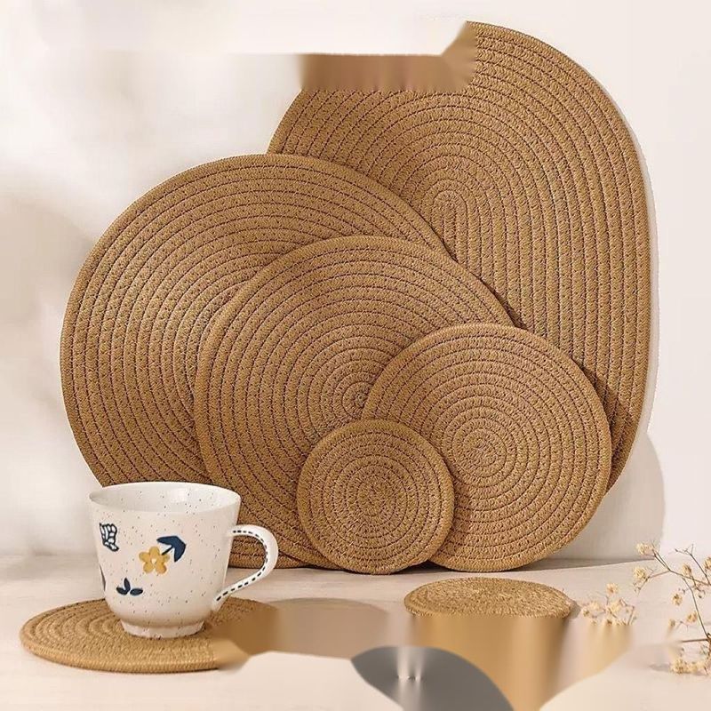 Woven Heat Insulation Linen Color Western Anti-scald Bowl Waterproof Pot Dining Table High Temperature Resistant Cup Mat_voghion.com