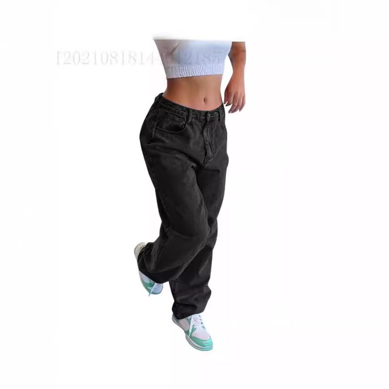 Pantalon en denim ample à jambes larges pour femmes_voghion.com