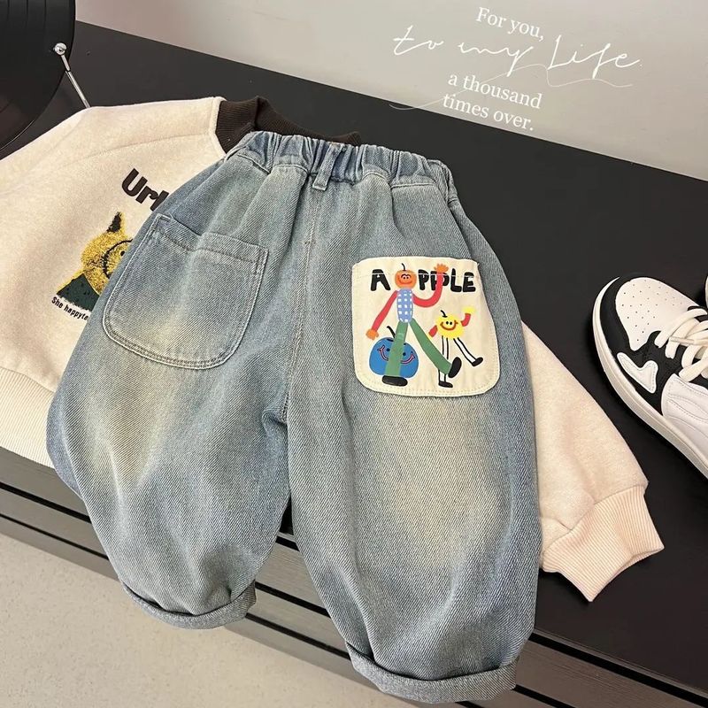 Kinderkleidung Neue Kinderjeans für Frühling und Herbst Stilvolle Oberbekleidung für den Frühling von Kindern Love Baby Girl Frühlingshosen mit Aufdruck_voghion.com