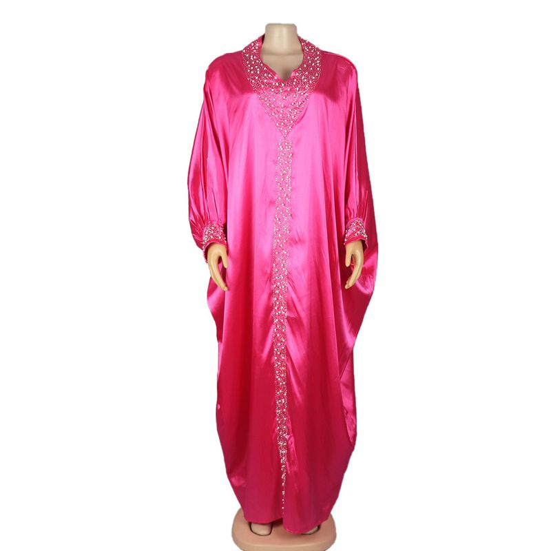Women's Clothing Robe V-neck bat-sleeve dress hot diamond plus cannon beads plus size long dress_voghion.com