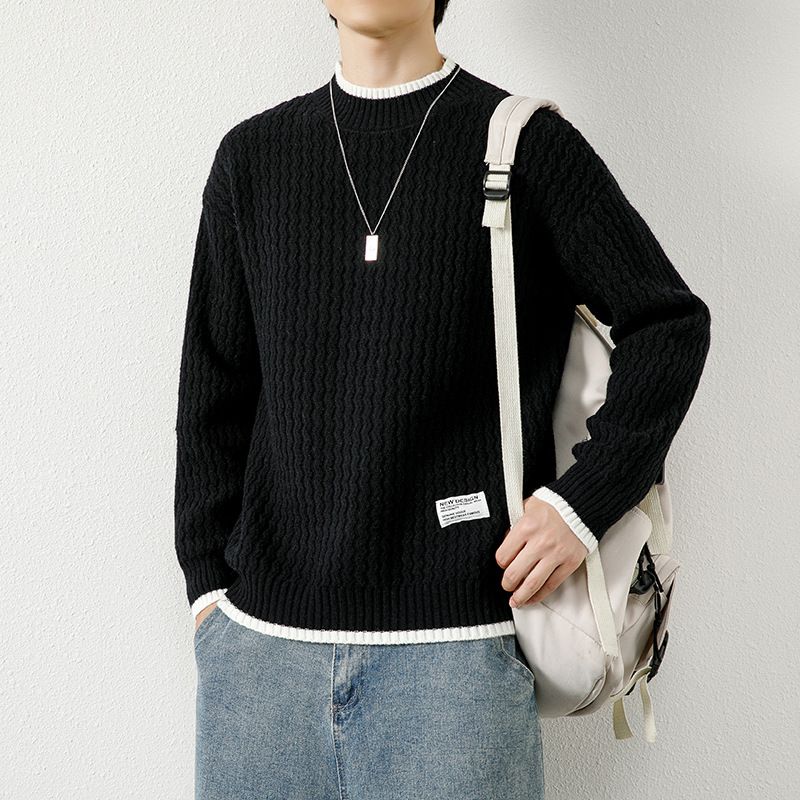 Herrenbekleidung Herbst und Winter Neue lockere lässige Halbrollkragen Langarm-Unterhemd Herren All-Match-Strickpullover_voghion.com