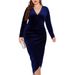 GraceChic Plus Size Langarm-Samt-Bodycon-Kleid mit Raffungen und tiefem V-Ausschnitt, sexy Party- und Cocktailkleid_voghion.com