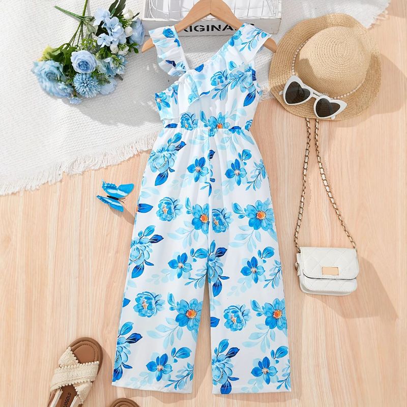 Mother & Kids INS Girls Summer Jumpsuit Flower Pattern Jumpsuit_voghion.com