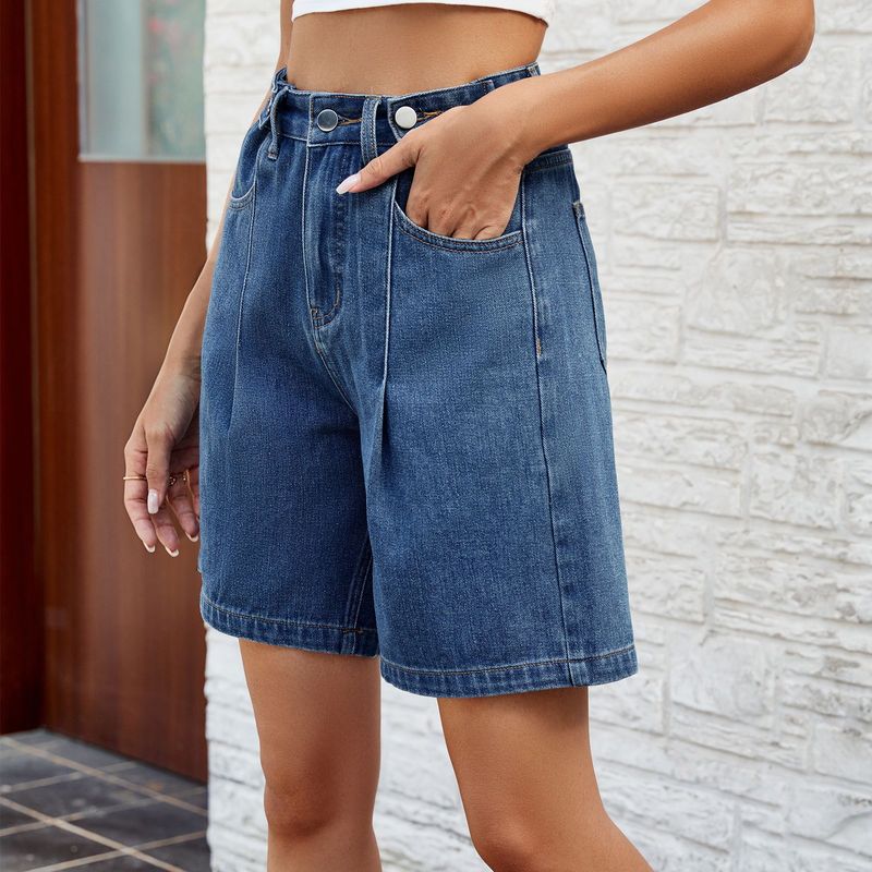 Damenbekleidung Frühling und Sommer gewaschene Taille verstellbare Jeansshorts_voghion.com
