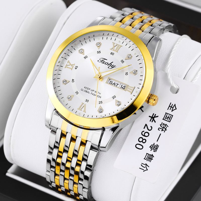 Swiss Brand Non-Automatic Mechanical Watch For Men, Waterproof Trendy Dual Calendar With Diamonds, Fashionable Luminous_voghion.com