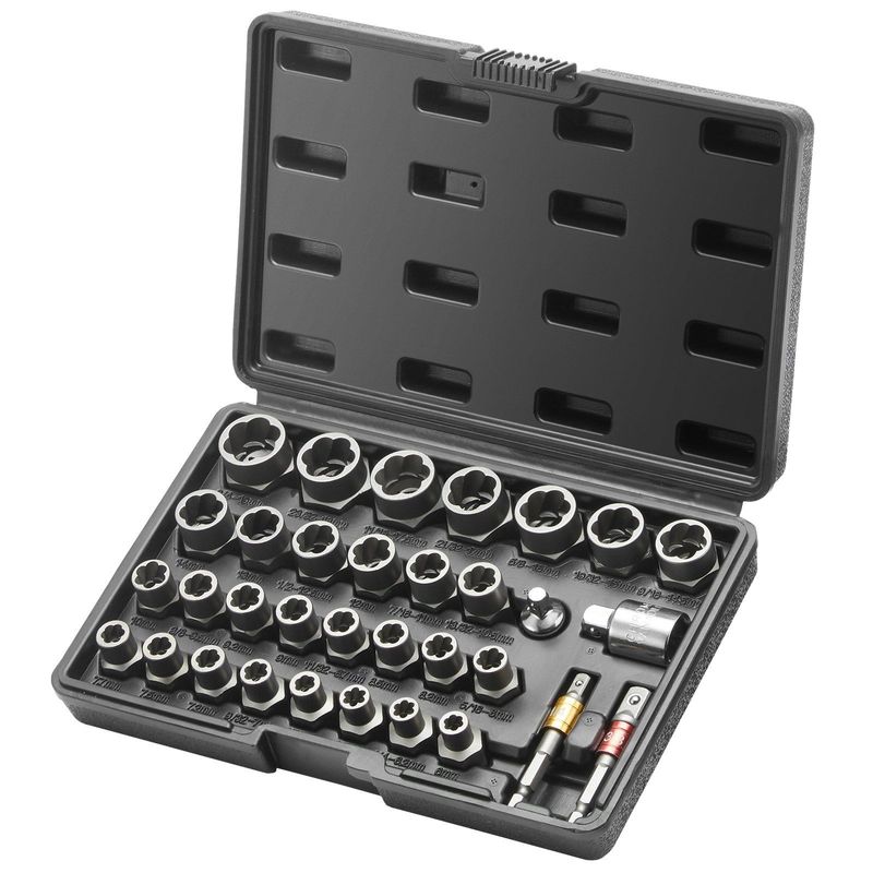 VEVOR Bolt Extractor Set, 29-Piece Bolt And Nut Remover Set, 6mm To 10mm, 13/32" To 3/4", CR-MO Steel Extraction Socket Set With Storage Case, For Removing Damaged Rusted Bolts, Nuts And Screws_voghion.com