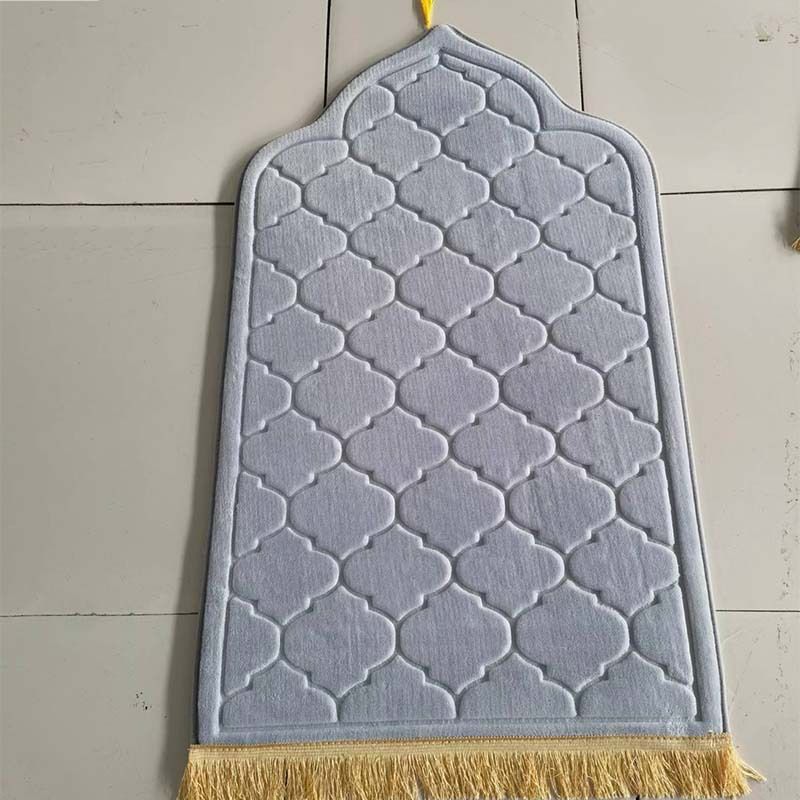 Islamic Prayer Rug Mat For Muslim Worship Shaped Solid Color Carpet Irregular Flannel Sponge Thickened Short Pile Embossed Soft Non Slip Floor Mat_voghion.com