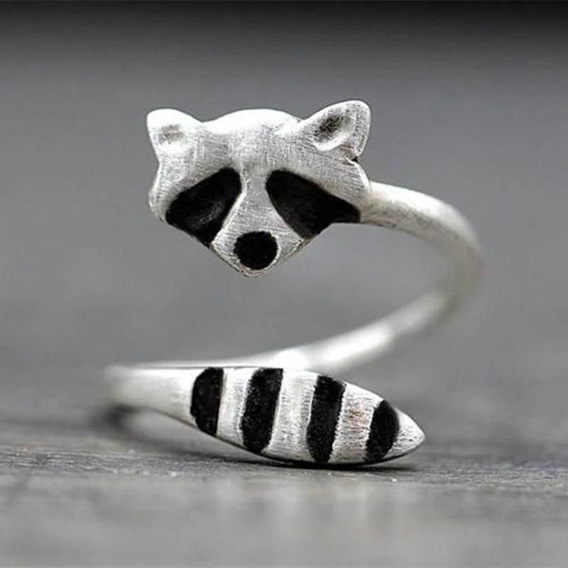 Ready Stock Mode Kreative Silber Farbe Waschbär Weiblichen Ring Niedlichen Tier Öffnung Ringe für Frauen Party Einstellbare Schmuck Anillos_voghion.com