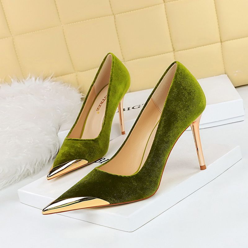 Women's Shoes banquet fashion light luxury high heels stiletto high heels metal pointed toe suede women's shoes_voghion.com