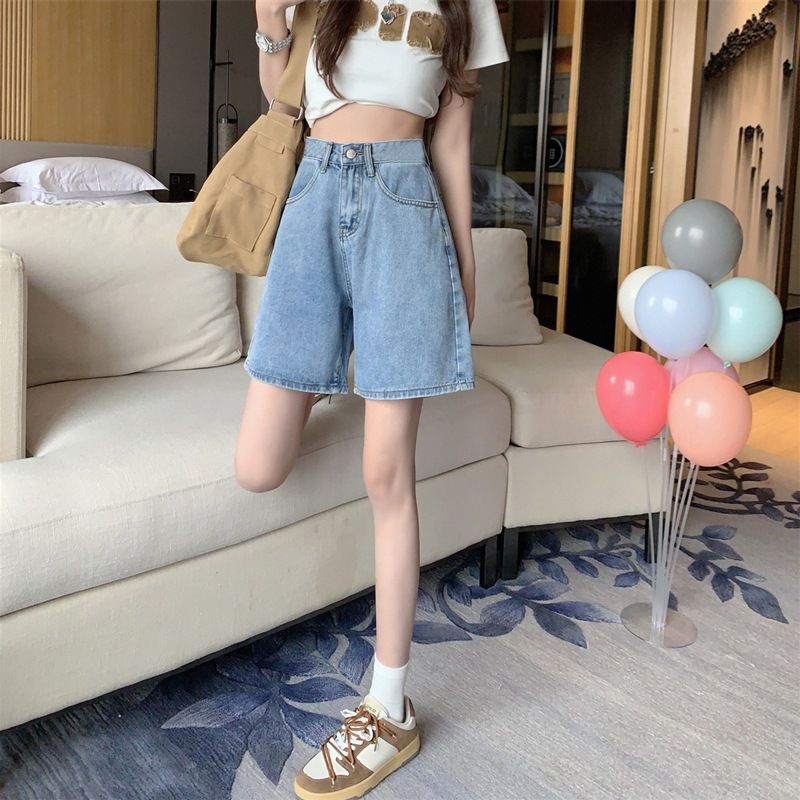 Denim shorts women's summer thin 2024 new oversized high waisted straight pants loose casual wide leg capris_voghion.com