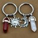 Natural Crystal Stone Sun And Moon Keychain Pendant Bullet Hexagonal Column Pendant DIY Creative Car Bag Hanging_voghion.com