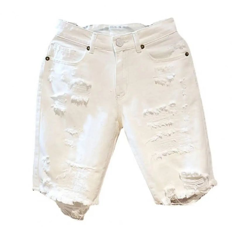 Pants Hip Hop Button Zipper Closure Short Jeans Ripped Hole Cotton Summer Shorts Men Clothes_voghion.com