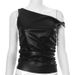 Y24TP647 Women's Autumn/Winter Twisted Strap Off Shoulder Leather Folded Short Open Umbilical Top T-shirt_voghion.com