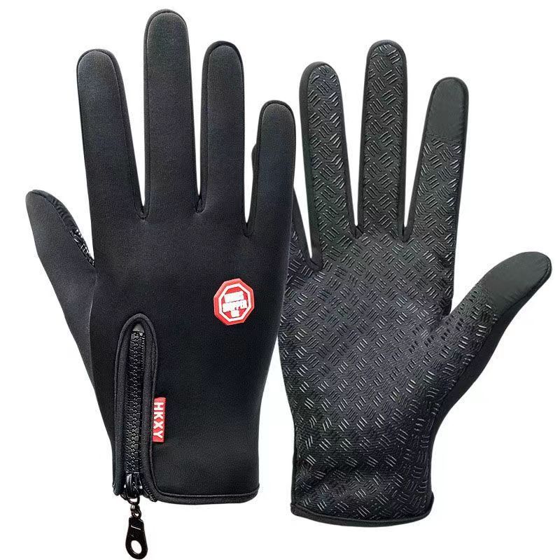 Guantes de ciclismo con cremallera, guantes de equitación de dedos completos para exteriores, pantalla táctil, antideslizantes, forro polar, cálidos, para entrenamiento deportivo, impermeables, para bicicleta_voghion.com