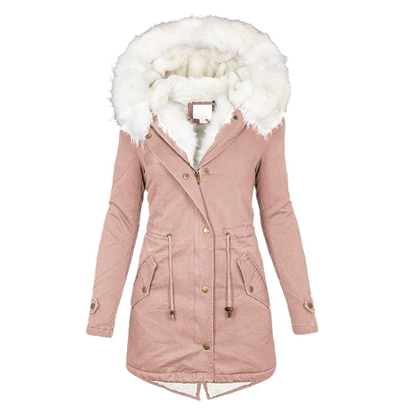 Trench da donna con cappuccio e finiture in pelliccia sintetica – Giacca a vento invernale a maniche lunghe, capospalla in poliestere spesso per streetwear e moda casual_voghion.com