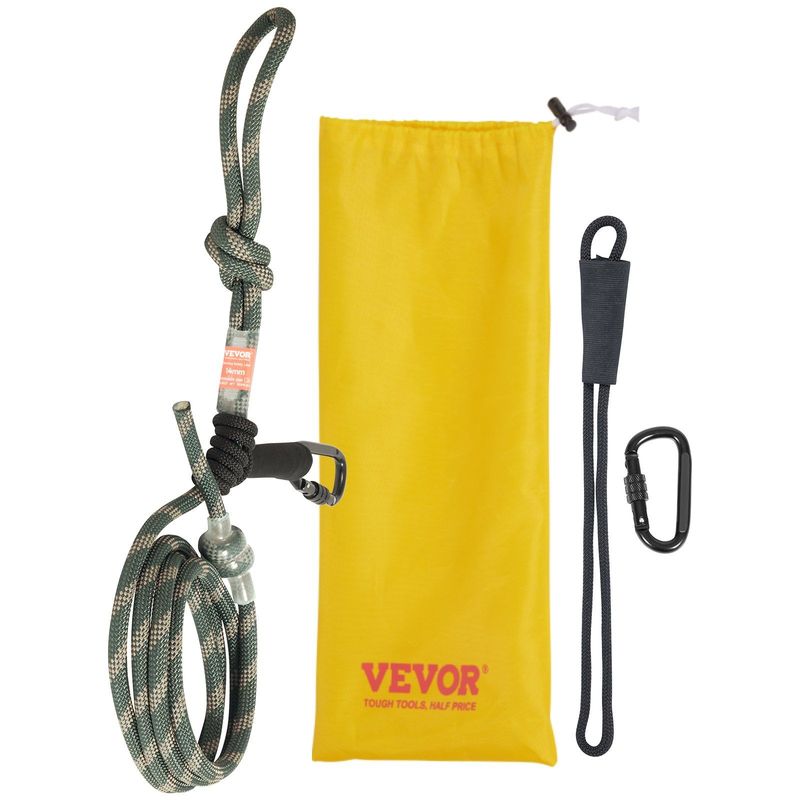 VEVOR Tree Stand Safety Rope, 9 Ft/27.43M Treestand Lifeline Rope 30KN Breaking Tension, 0.6'' Hunting Safety Line With Prusik Knot, 2pcs Carabiner And Silencer, For Treestrap And Climbing_voghion.com